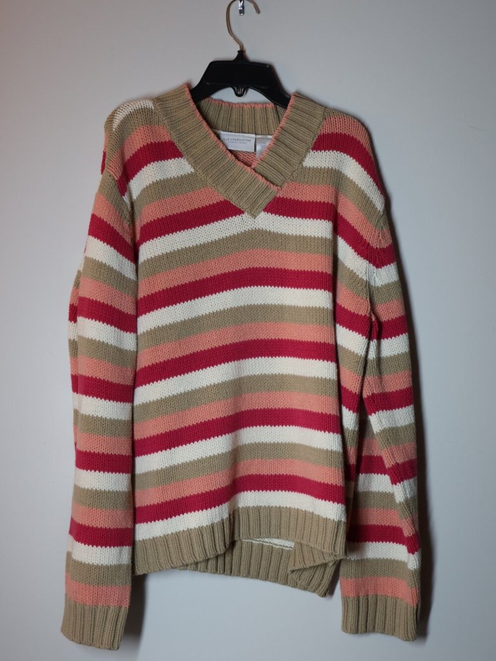 Liz Claiborne Vintage 90s Multicolor Striped V-Neck Sweater